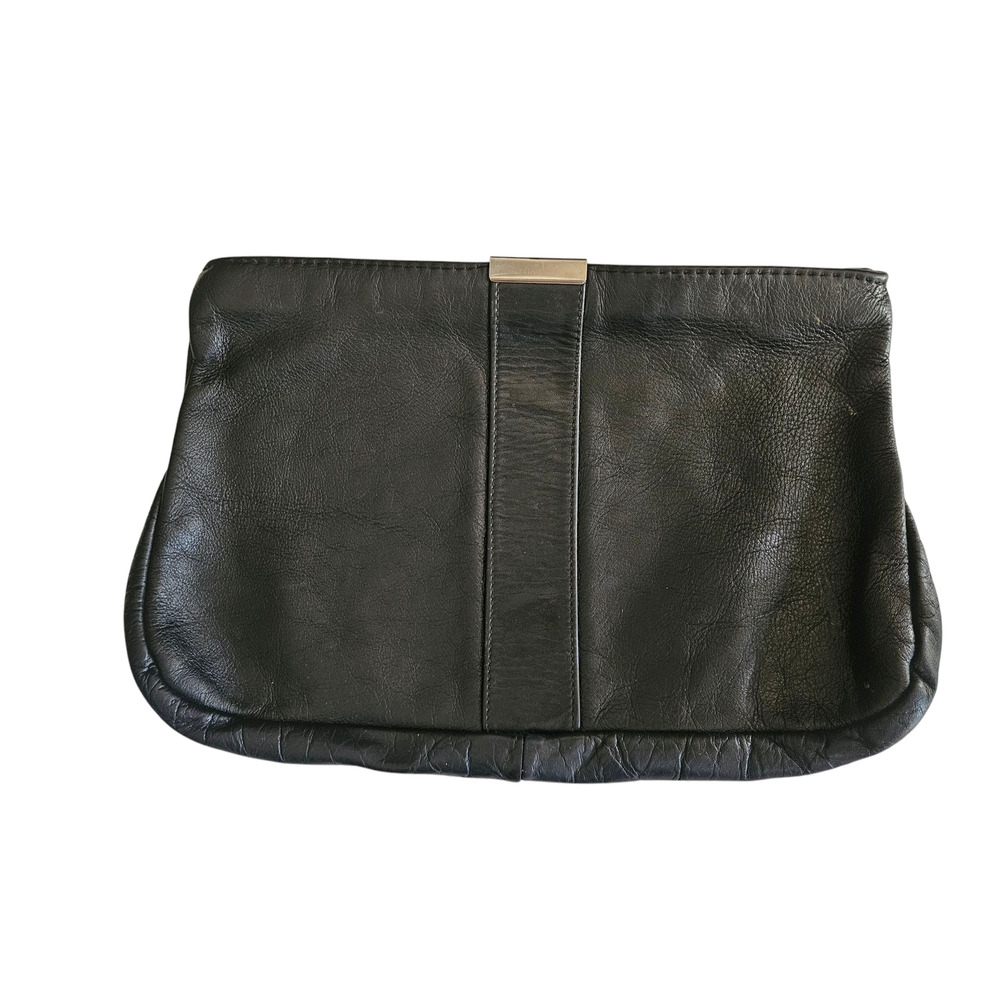 Vintage black leather clutch with zipper